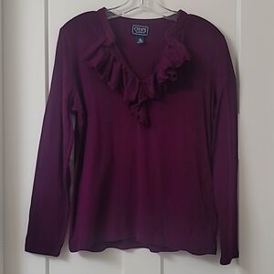 Chaps Deep purple, XL, V-veck with ruffle, long-sleeved top.
